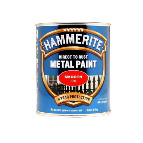 Hammerite red smooth metal brushable paint - 750ml